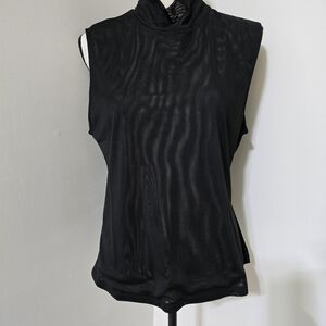 SANCTUARY Sleeveless Mesh Mock Neck Grunge Goth Stretchy Tank Top XL Black‎ NWT